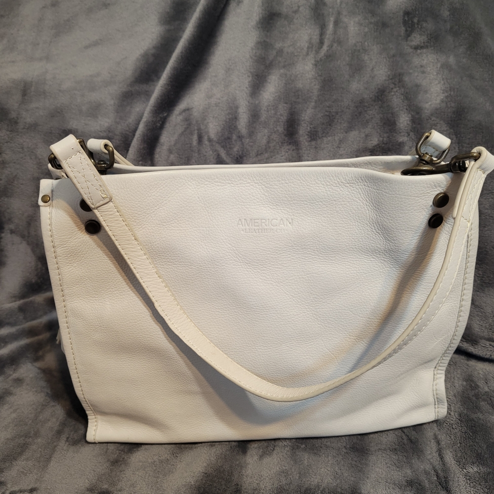 American Leather Co. Lenox White Leather Triple Entry Shoulder Bag
